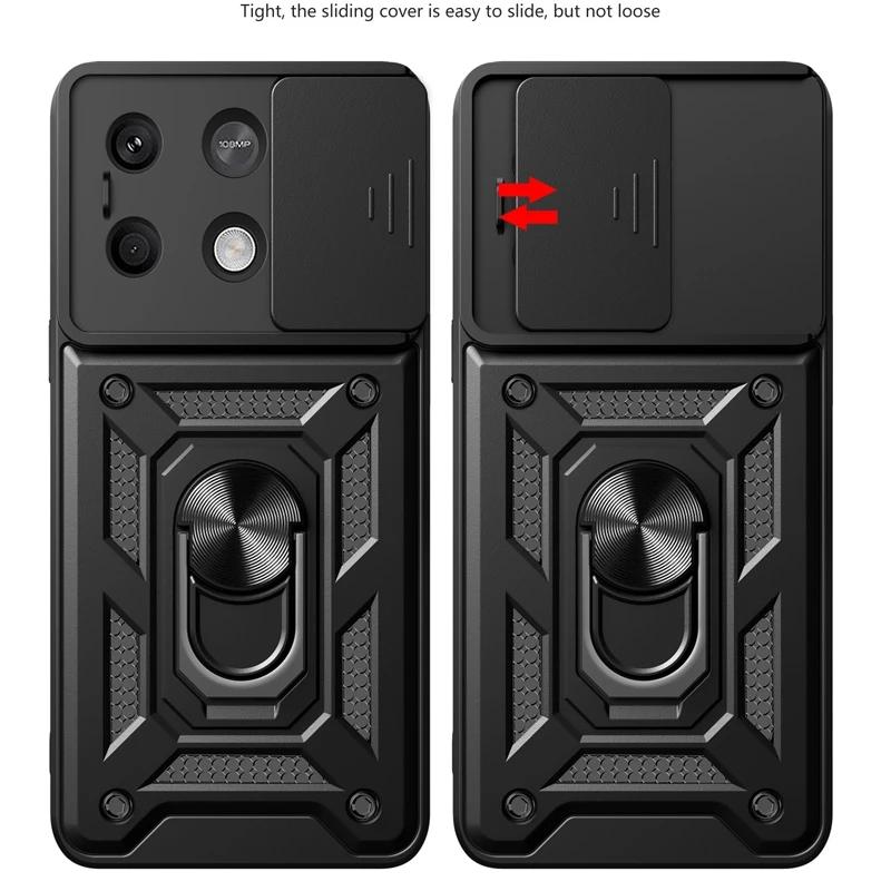 Armor Case For Xiaomi Poco F6 X6 M6 Pro M5 F5 X5 GT C65 C40 4G 5G Cover Lens Protection With Ring Magnetic Holder Coque Fundas