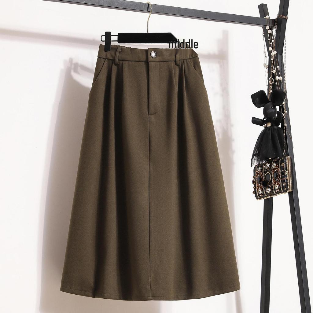 Übergrößen Retro High-Waist A-Linien Midi-Rock für Damen - Herbst/Winter 2023, Schlankmachend, Über dem Knie mit großem Saum
