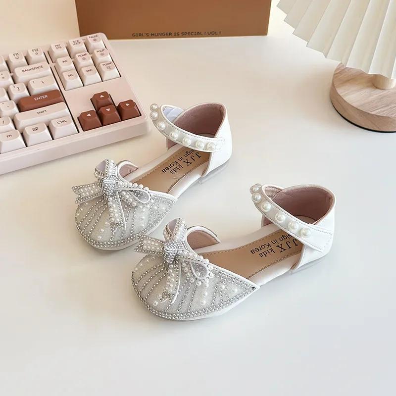 Girls Sandals Soft Bottom Crystal Princess Shoes Toddler Footwear Summer New Style Head Covered Kids Footwear Small Girls