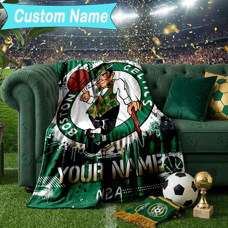 Custom Name Blanket Boston Basketball Blanket Bedding Blanket for Travel, Camping, Living Rooms, Offices, Sofas, Fan Christmas Gift