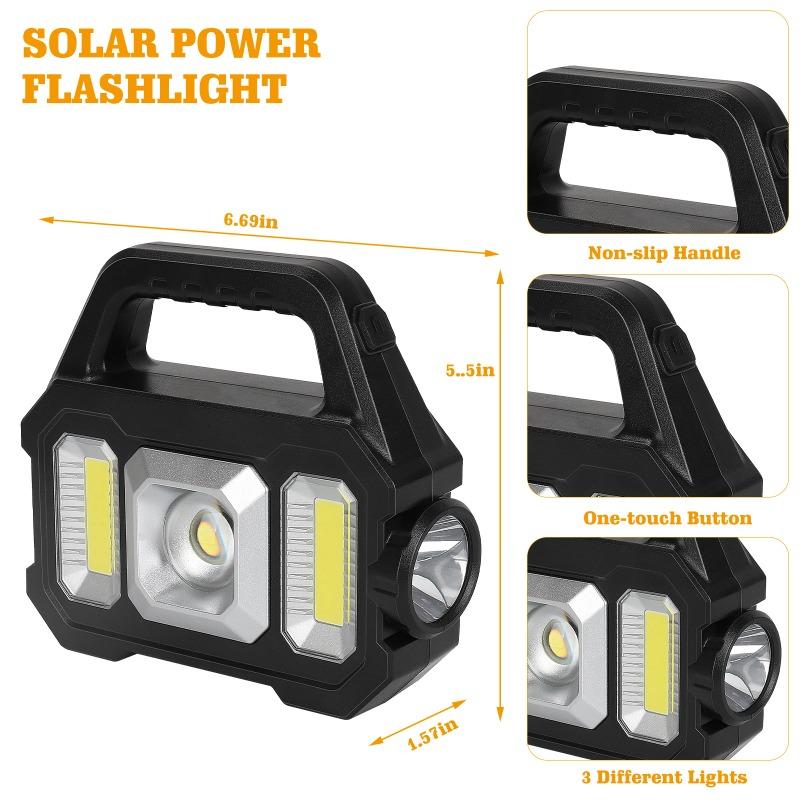 Torcia LED Solare da 1200mAh - Luce Ricaricabile per Campeggio/Lavoro con 6 Modalità, Impermeabile IPX7 per Emergenze Outdoor Escursioni