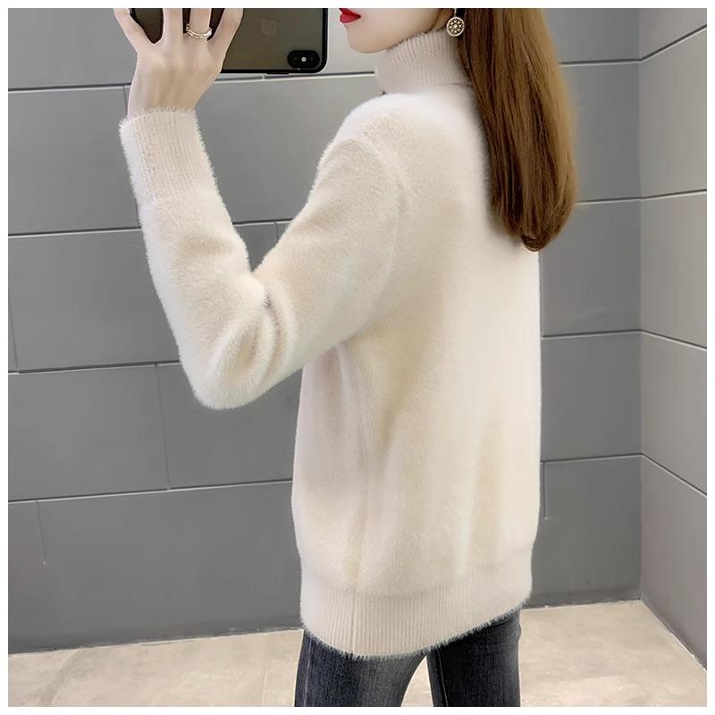 Damen Rollkragen Nerz Kaschmir Pullover - Einfarbig, Dick gestrickt, Herbst/Winter 2025 Mode Pullover Oberteil