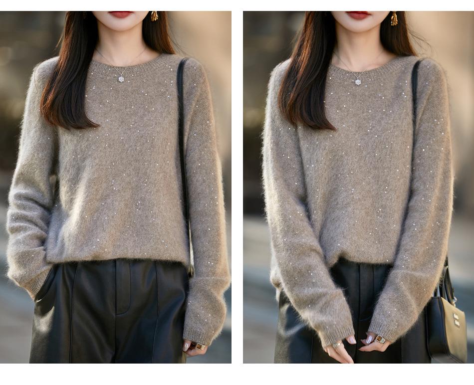 Red Sequined Double-Strand Brushed Wool Sweater - Autumn/Winter Korean Style, Soft Knitwear for Women