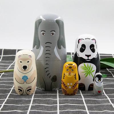 Hemu Poupées Russes Éléphant 5 Couches Poupées Russes en Bois Jouets pour Enfants Artisanat en Bois Ornements de Bureau pour la Maison