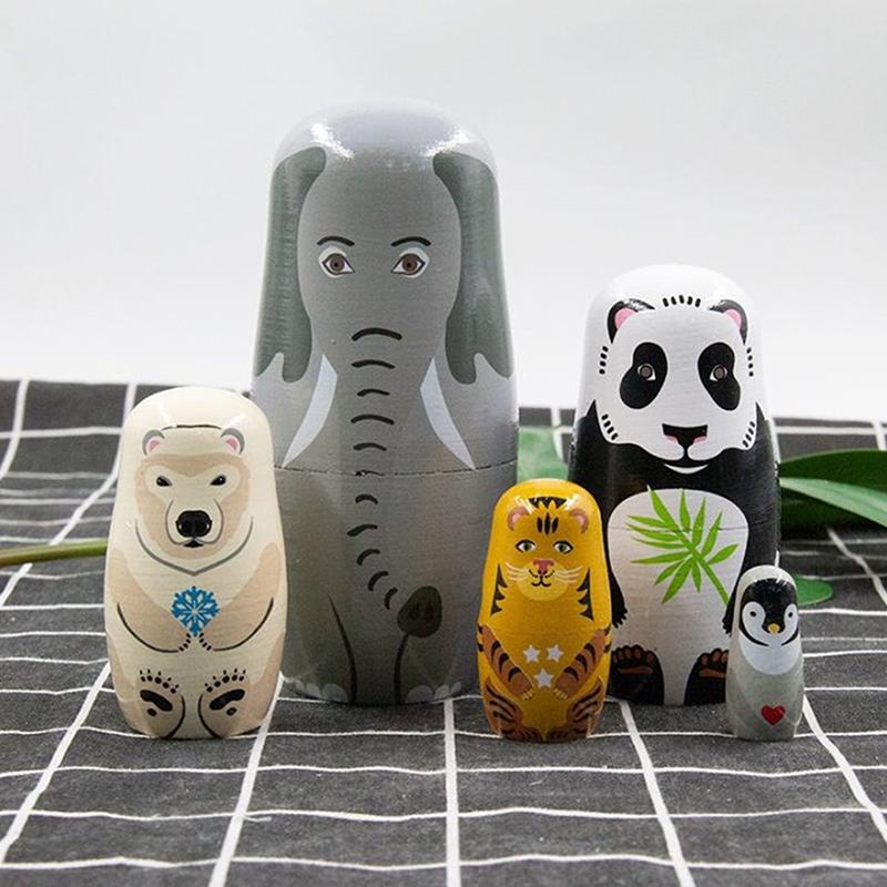 Hemu  Nesting Dolls 5-Layer Elephant Wooden Nesting Dolls Children'S Toys Wooden Crafts Home Desktop Ornaments