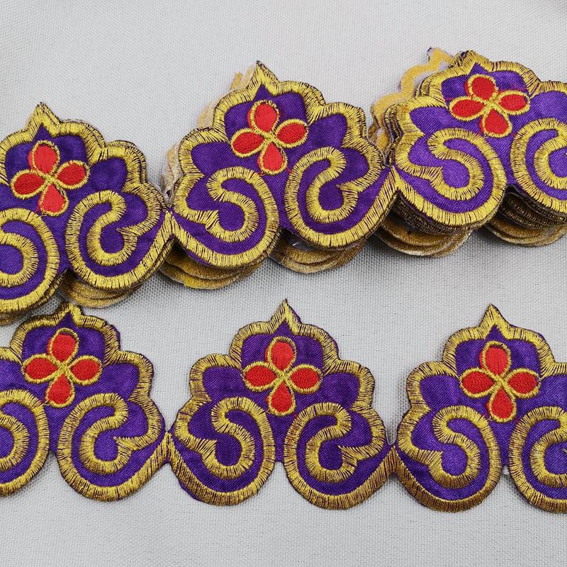 

Вышитая золотом аппликация «Персик долголетия» на клеевой основе, длинная полоса для подола юбки или сценического пояса.