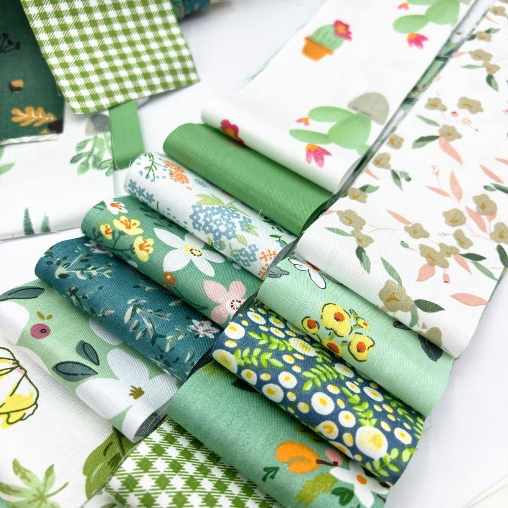 40Pcs Green Printed Precuts Fabric Jelly Rolls Sewing Material 6.3x25CM Cotton Strip DIY Cotton Craft Strips Plain Fabric