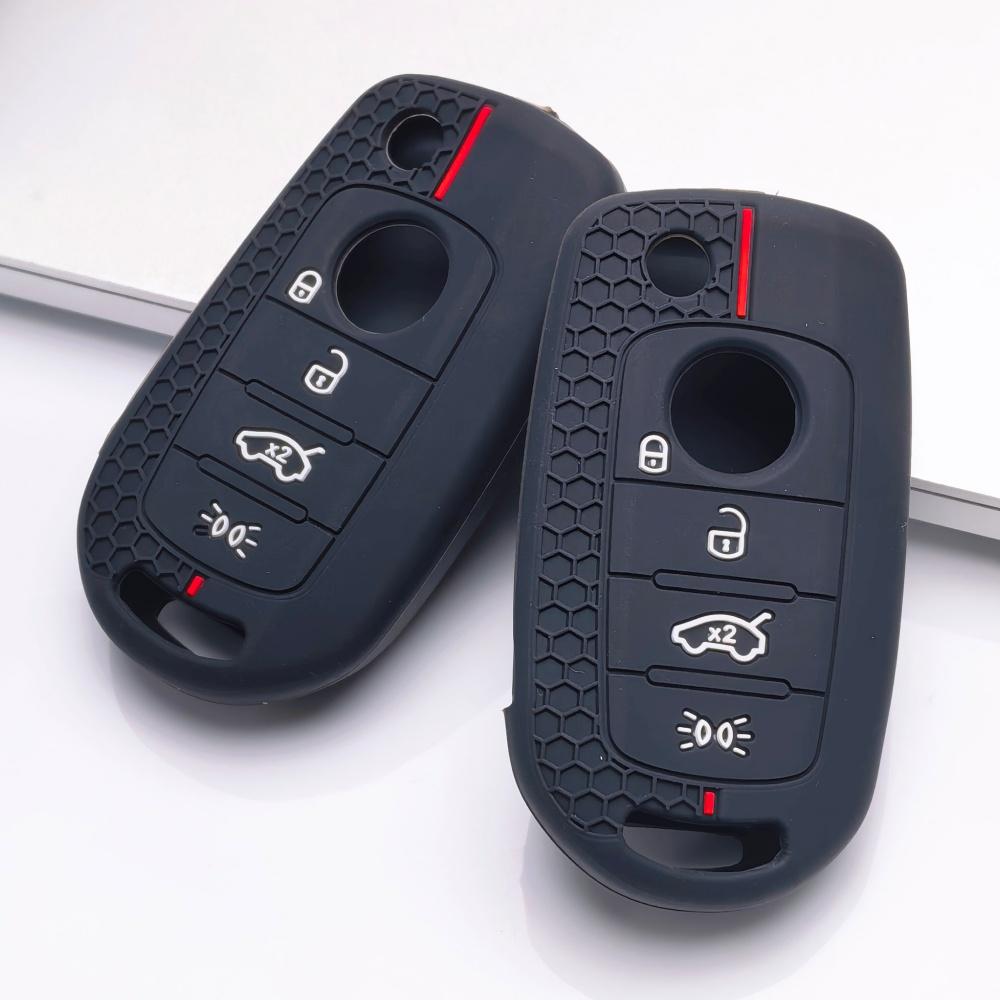 Coprichiavi in Silicone per Telecomando a Flip a 4 Pulsanti, Custodia Protettiva Anti-Graffio e Anti-Caduta per Jeep Renegade Compass per Fiat 500X Toro Argo per Dodge