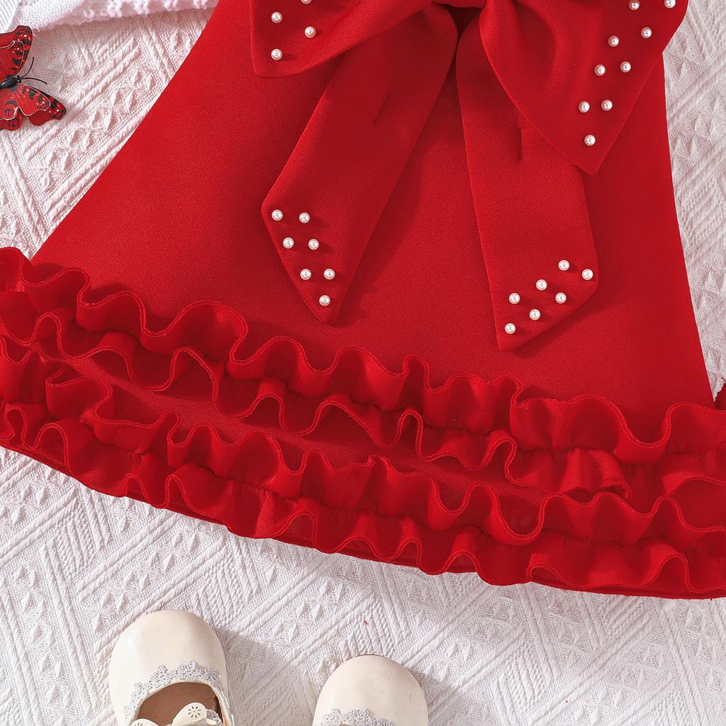 New Sweet Girl's Big Bow Beaded Cake Tank Dress