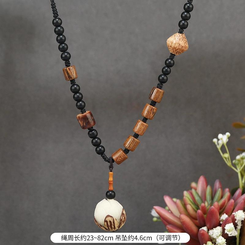 Retro Zen sandalwood Bodhi necklace female niche design long sweater chain pendant literary neck chain accessories
