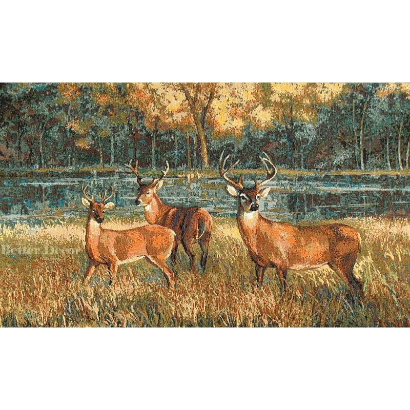 Tapestry on the wall with a deer nearby 75x100