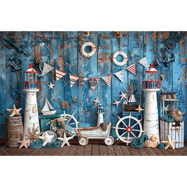 Summer Nautical Photography Background Underwater Pirate Wood Board Sailboat Rudder Boy Kids Birthday Party Decor Photo Backdrop