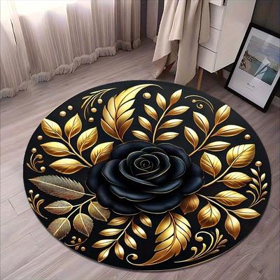 Beautiful Golden Leaves Flannel-printed Round Floor Mats Are Slip-resistant Suitable Living Room Bedroom Terrace Garden Carpets
