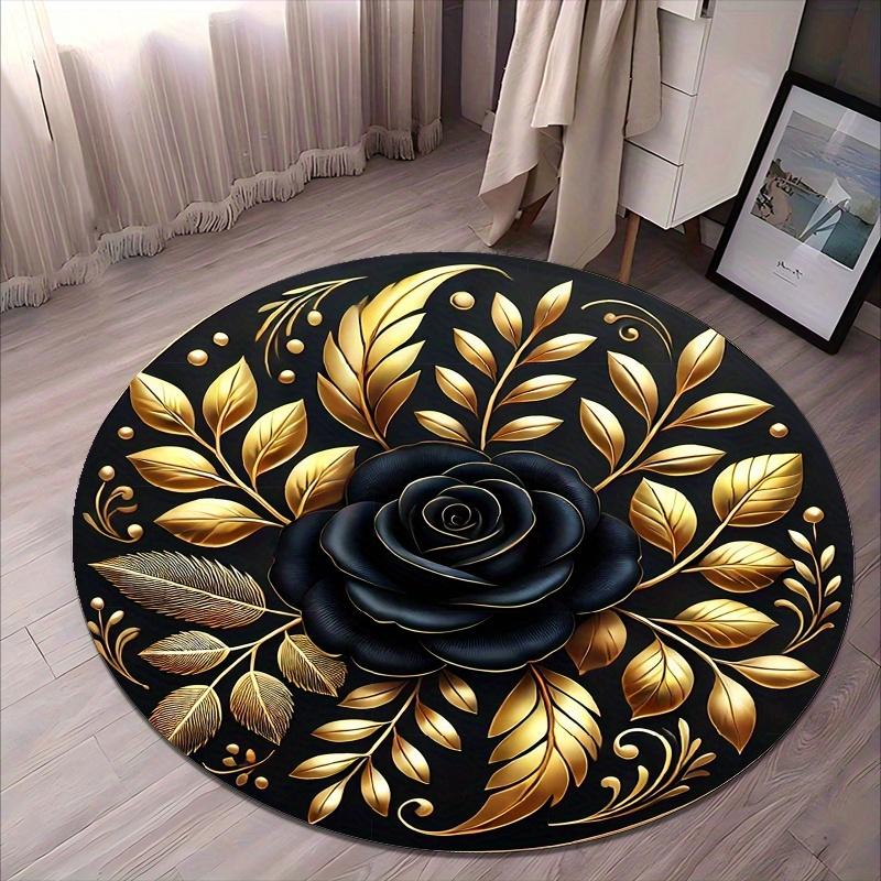 Beautiful Golden Leaves Flannel-printed Round Floor Mats Are Slip-resistant Suitable Living Room Bedroom Terrace Garden Carpets