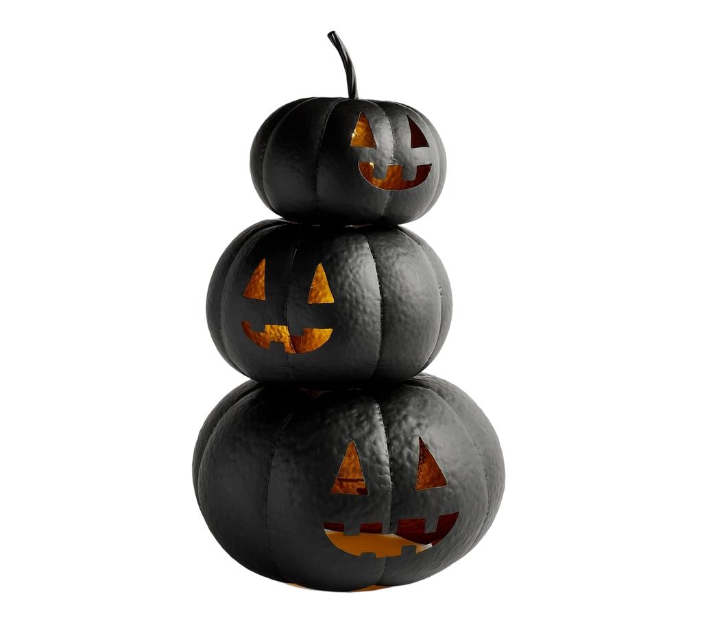 Black Stacked Plastic Pumpkins Towel Artificial Fake Halloween Decoration Paint Pumpkins For Porch Table Kitchen