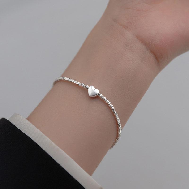 Handmade Vintage 925 Sterling Silver Broken Silver Beads Heart Beaded Bracelet for Women Party Jewelry