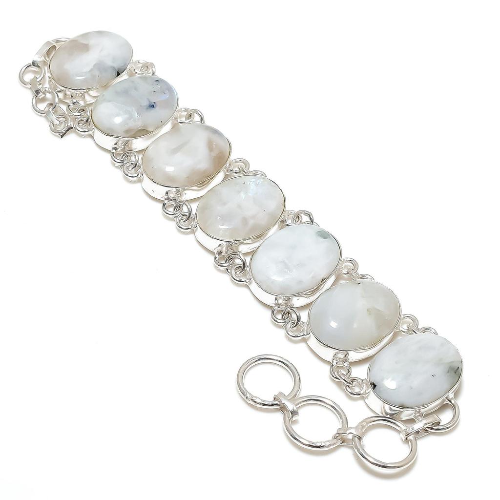 Brățară din argint 925 lucrată manual cu piatră prețioasă naturală curcubeu, brățară cu piatră de lună curcubeu pentru soție, brățară unisex, cadouri de petrecere