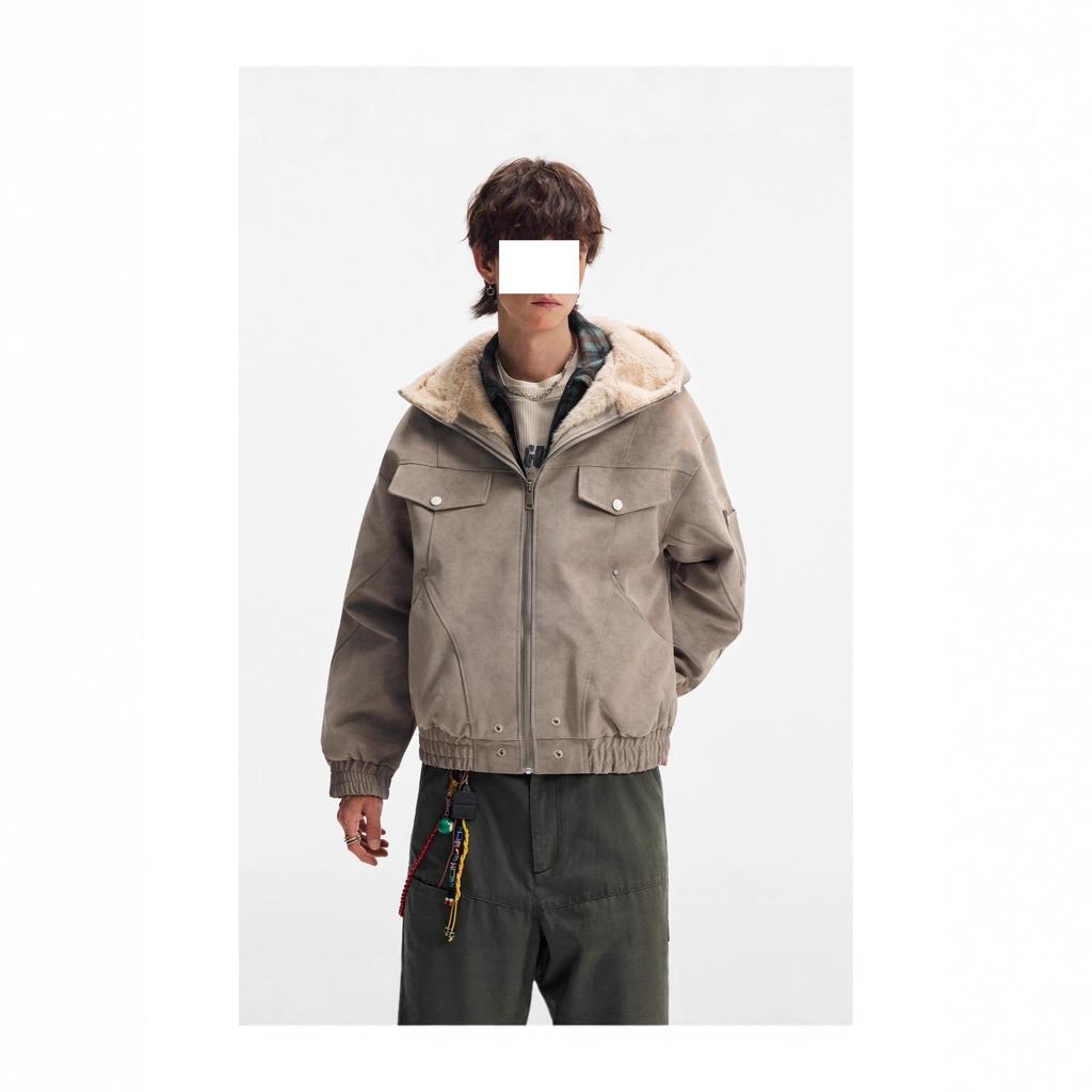 Herren American Retro Patchwork Stehkragen Baumwolljacke - Dick, Warm, Trendy, Lockerer Schnitt mit Kapuze.