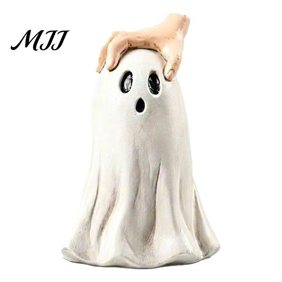 Small Ghost Decoration for Shelves Halloween Figurine, Cute Statue with Creepy Cape Fingers, Artistic Figurine Home Desk Party Decor, Funny