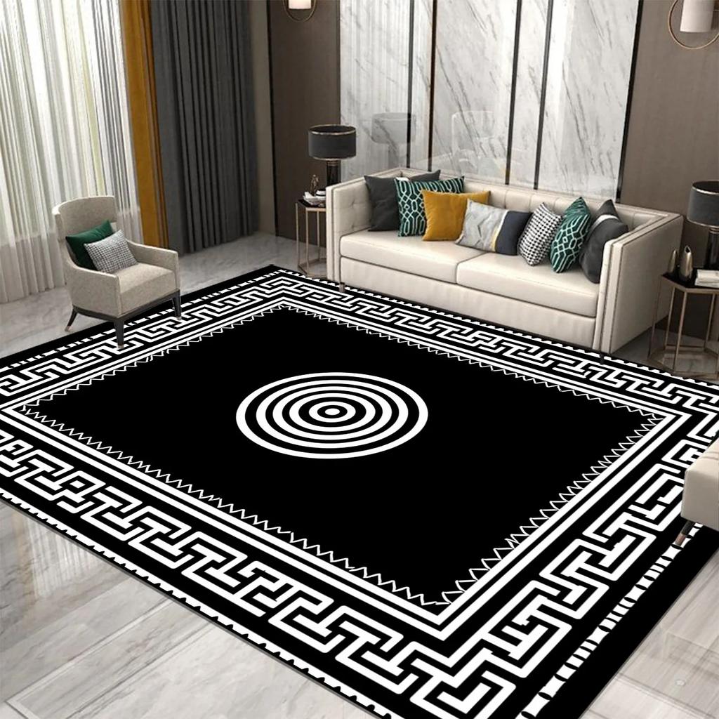 Modern Style Luxury Carpet Living Room Large Sized Rug Home Decoration Bedroom Non Slip Rug Washable Sofa Coffee Table Mat Black