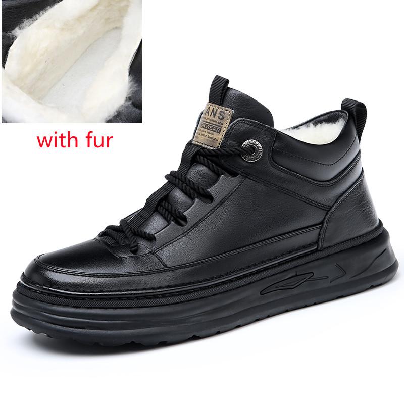 Fashion Genuine leather Winter Boots For Men lace up outdoor keep Warm Comfortable plush Snow boots fashion Leather Men Winter Shoes