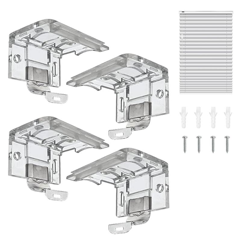 4PCS Stainless Steel Window Blind Mounting Brackets For 25mm Cordless Cellular Shade Headrail Holders with Metal Clip