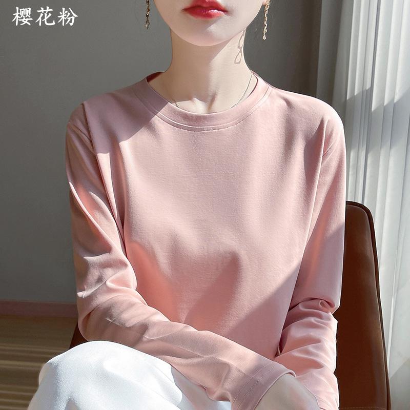 Spring And Summer New Mercerized Polyester Long Sleeve T-shirt Women's Round Neck Loose 100% Polyester Bottoming T-shirt