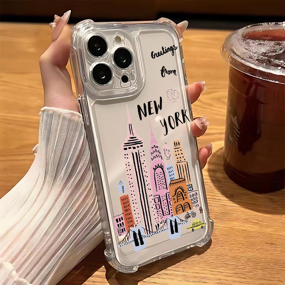 

New York City Phone Case For iPhone 16e 16 15 14 13 12 11 Mini Pro Max X XR XSMax 7 8 Plus Anti Fall Transparent Cover iPhone 12