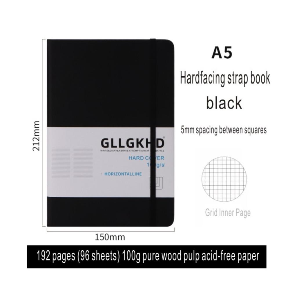 Grid A5 Cardboard, Simple Elastic Band, Faux Leather Business Office Meeting Work Portable Notebook