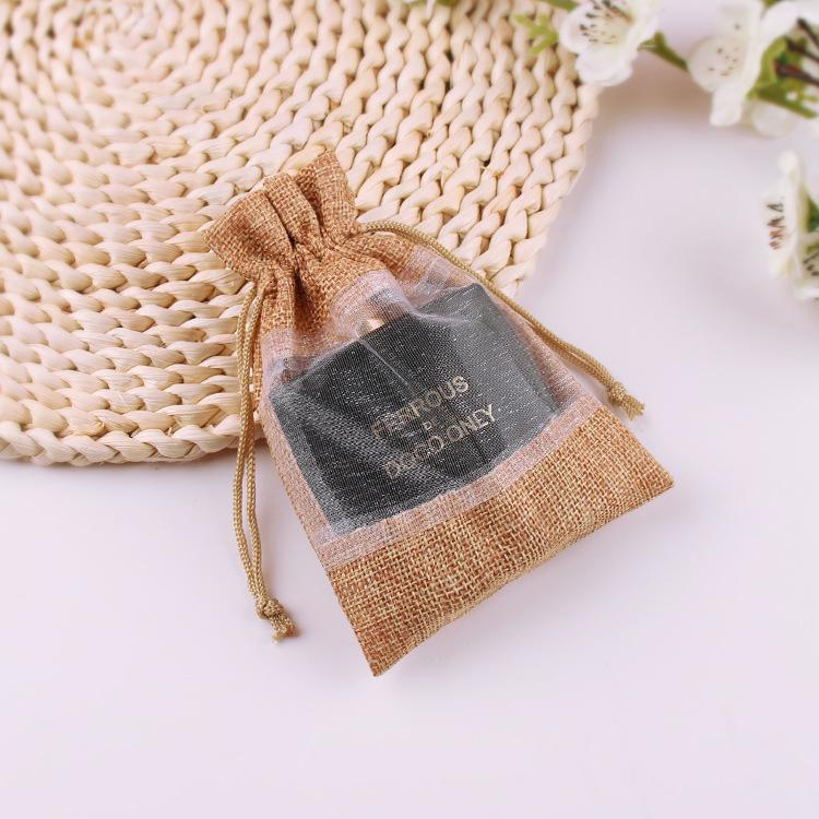 10pcs Window Linen Bundle Pocket Mesh Splicing Bag Cosmetic Organizer Storage Bag Jewelry Drawstring Storage Bag