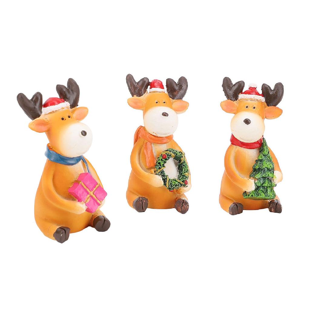 Xmas Reindeer Ornament Resin Statue Cartoon Cute Elk Figurine Tabletop Desktop Ornament