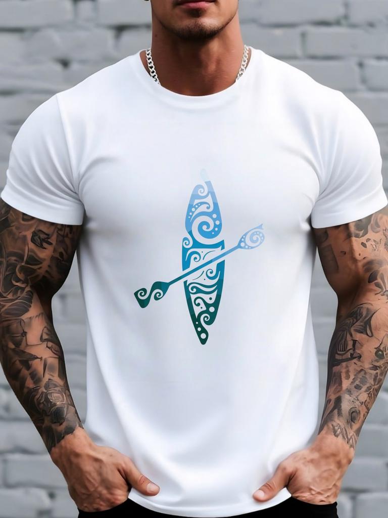 Men's Tribal Kayak Paddle Print T-Shirt - Soft Breathable Suitable for for Water Sports, Short Sleeve Top