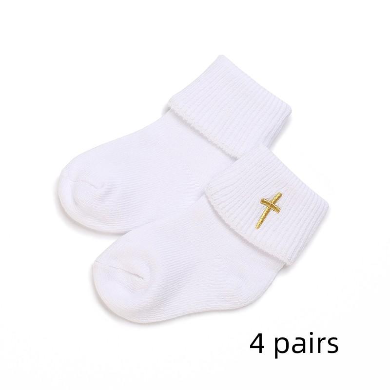 

4 пари білих бавовняних дитячих шкарпеток, універсальних, милих, для новонароджених хлопчиків і дівчаток віком 0-1 рік 0-1year old