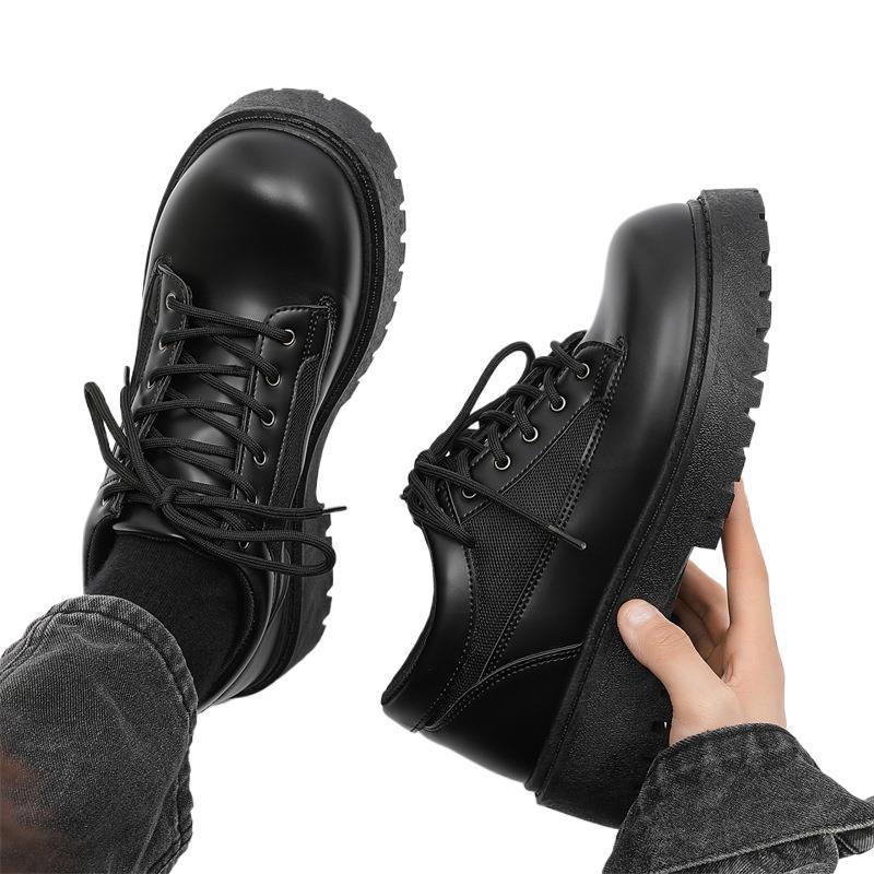 Men's British Style Height Increasing Derby Shoes - Black Leather, Thick Sole, Casual or Wedding Wear
