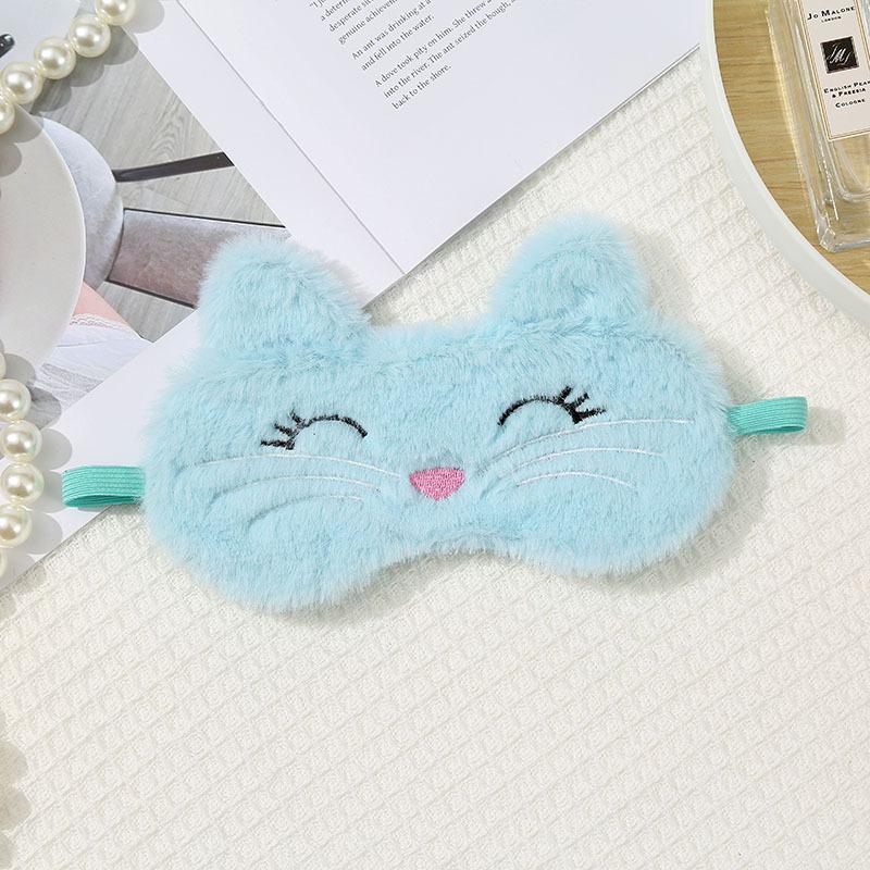 Cute Cat Plush Sleep Eye Mask, Faux Rabbit Fur Embroidered Light Blocking Eye Cover for Nap & Travel
