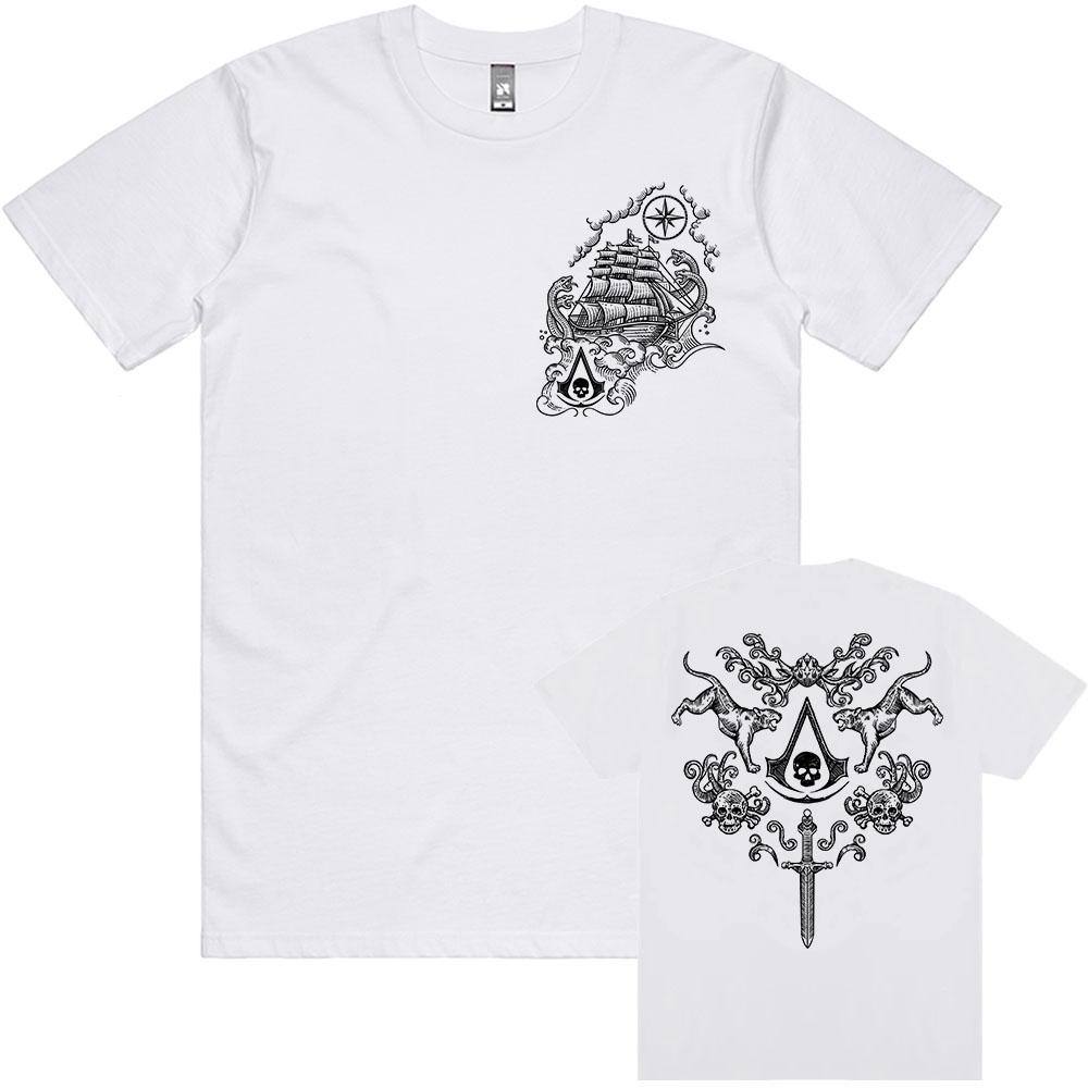 

Assassin sCreed Black Flag Resynced T-shirt Short Sleeve Loose Fashion Tshirts Unisex Streetwear Graphic Printing Merch Men Tee XS