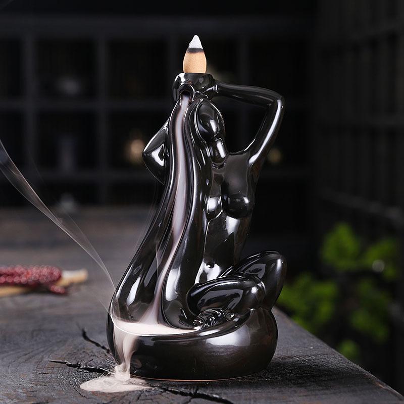 1ks elegantní keramická vonná kadidelnice pro domácí a kancelářské dekorace s krásným designem ženské postavy (Bez kadidla)