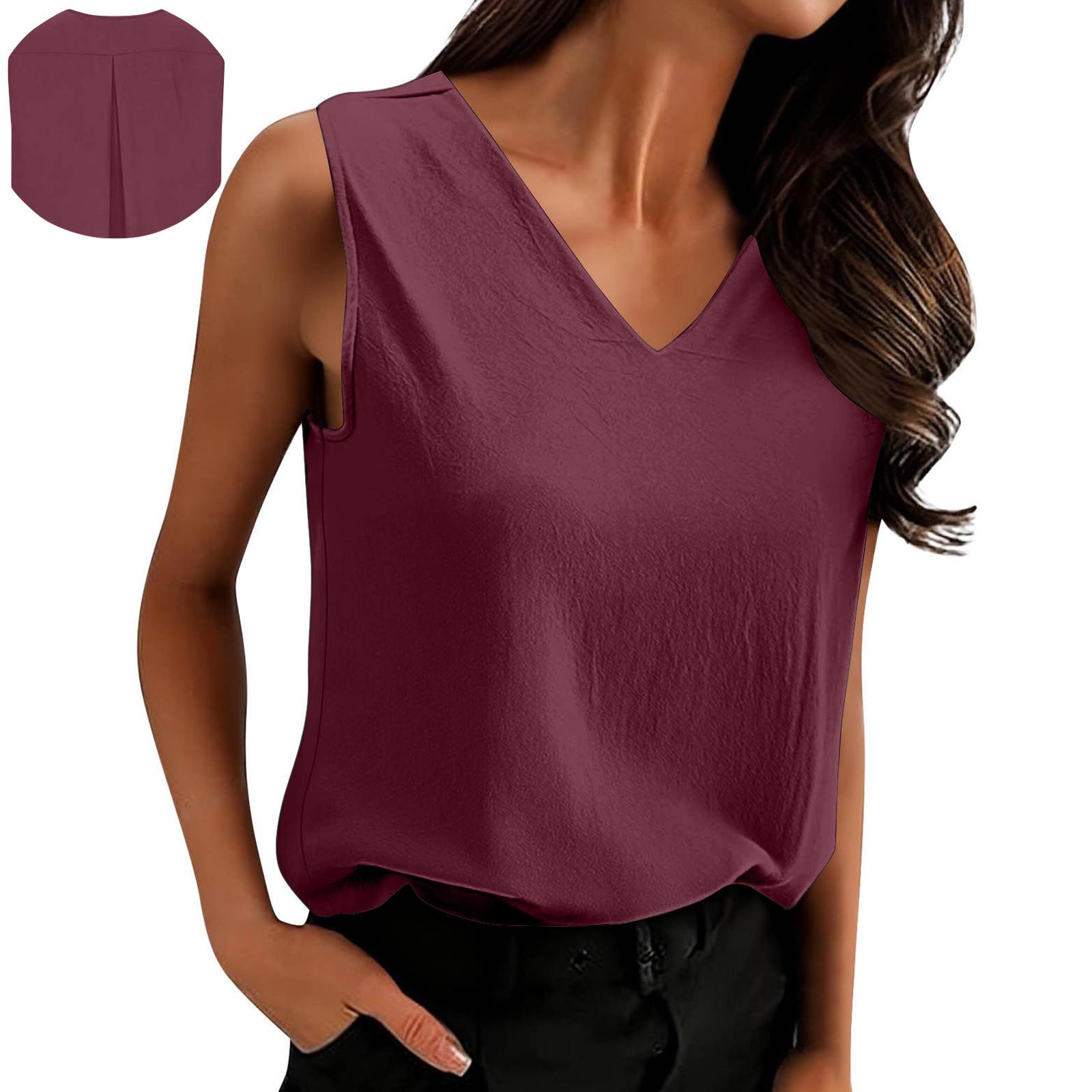 

Women s Casual V-Neck Sleeveless Pullover Shirt XL винний