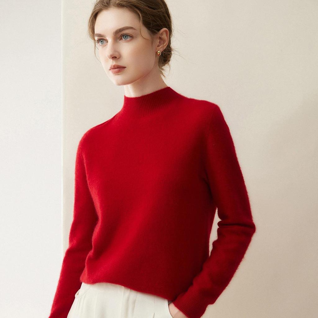 Women's Pure Cashmere Pullover - Half-High Collar, Loose Fit, Warm Autumn/Winter Knit Sweater.