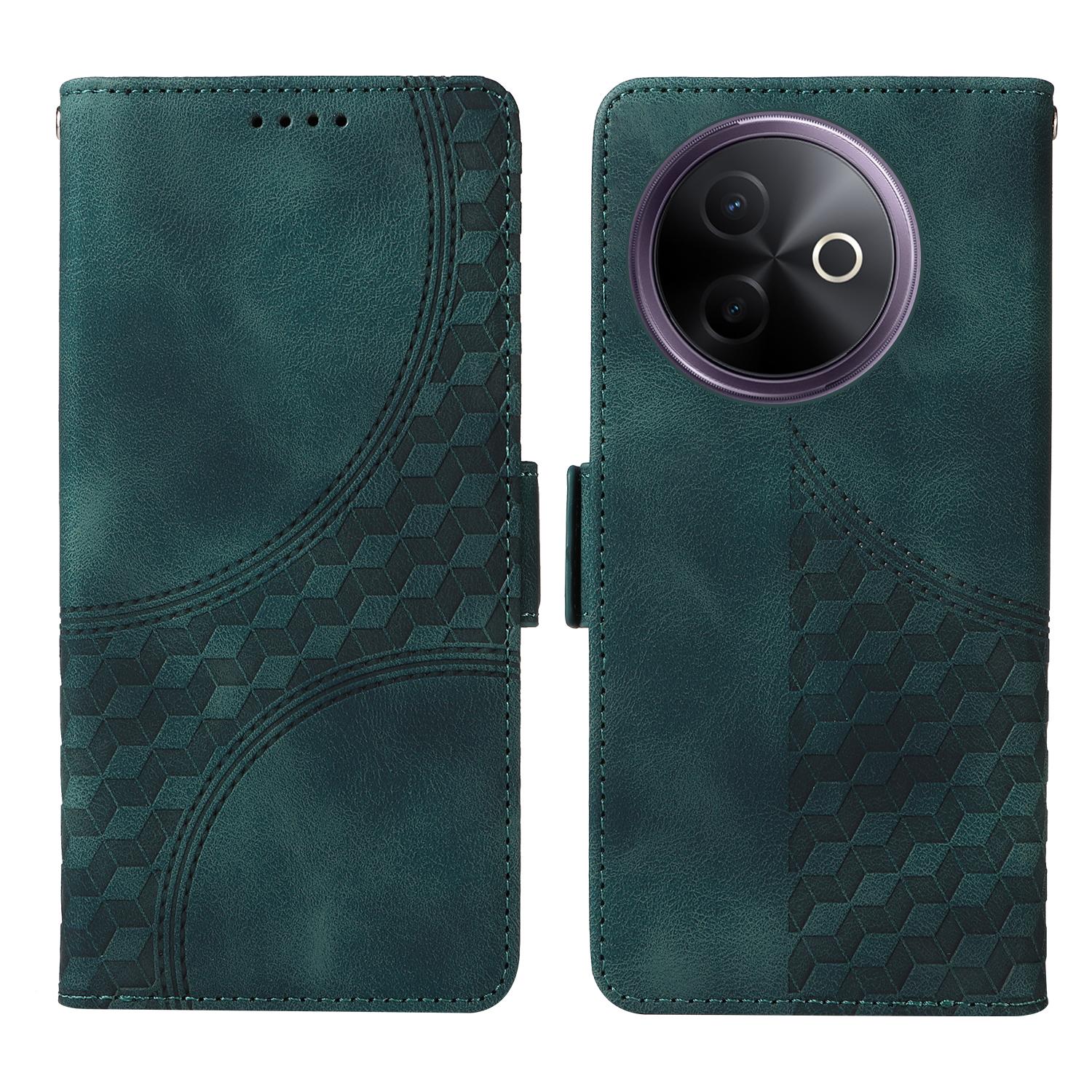 

For vivo Y300i 5G/vivo Y39 5G Leather Cases Wallet Rhombus Imprinted Phone Cover Stand with Strap Green