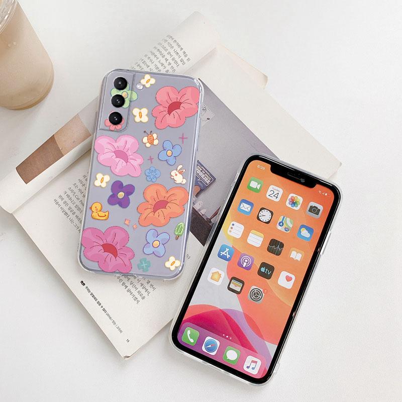 Transparent Case For Samsung Galaxy S23 S 23 Ultra S23 Plus Cover Cartoon Flowers Soft TPU Shockproof Funda For Samsung S24+ Bag