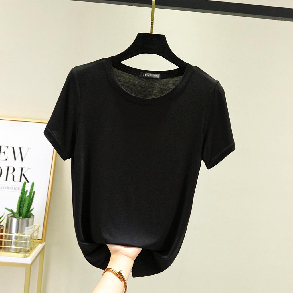 Women's Crew Neck Short Sleeve T-Shirt Regular Fit High Stretch Modal Fabric Solid Color Summer Casual Layering Basic Top