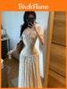 Romantic Summer Dress With Polyester Fabric And Splicing Design For Elegant Vacation Wear
