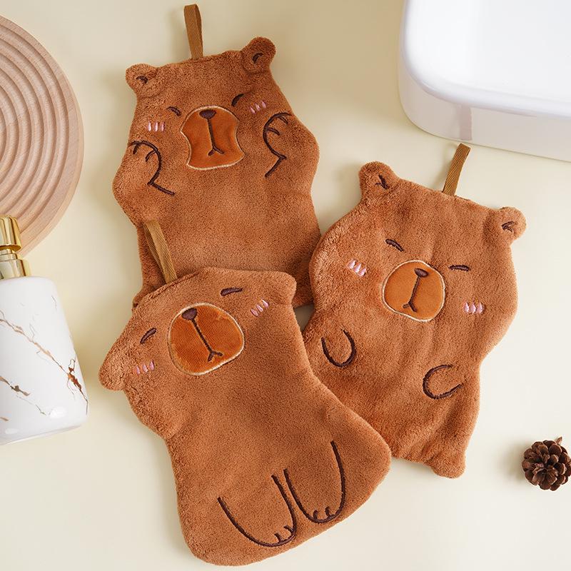 Capybara Cartoon Hand Towel: Coral Fleece Kids' Handkerchief for Kitchen & Bathroom
