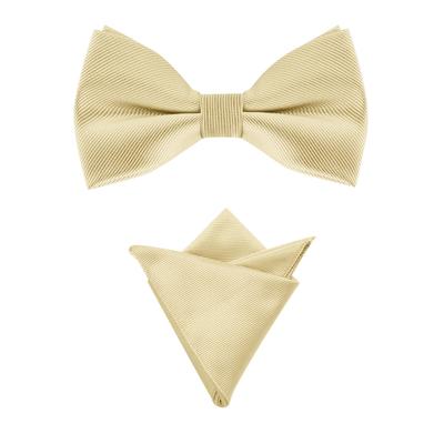 [Allegra K] Bow Tie & Pocket Square 2-Piece Set, Solid Color, for Weddings and Parties, Men's, Champagne, Free Size