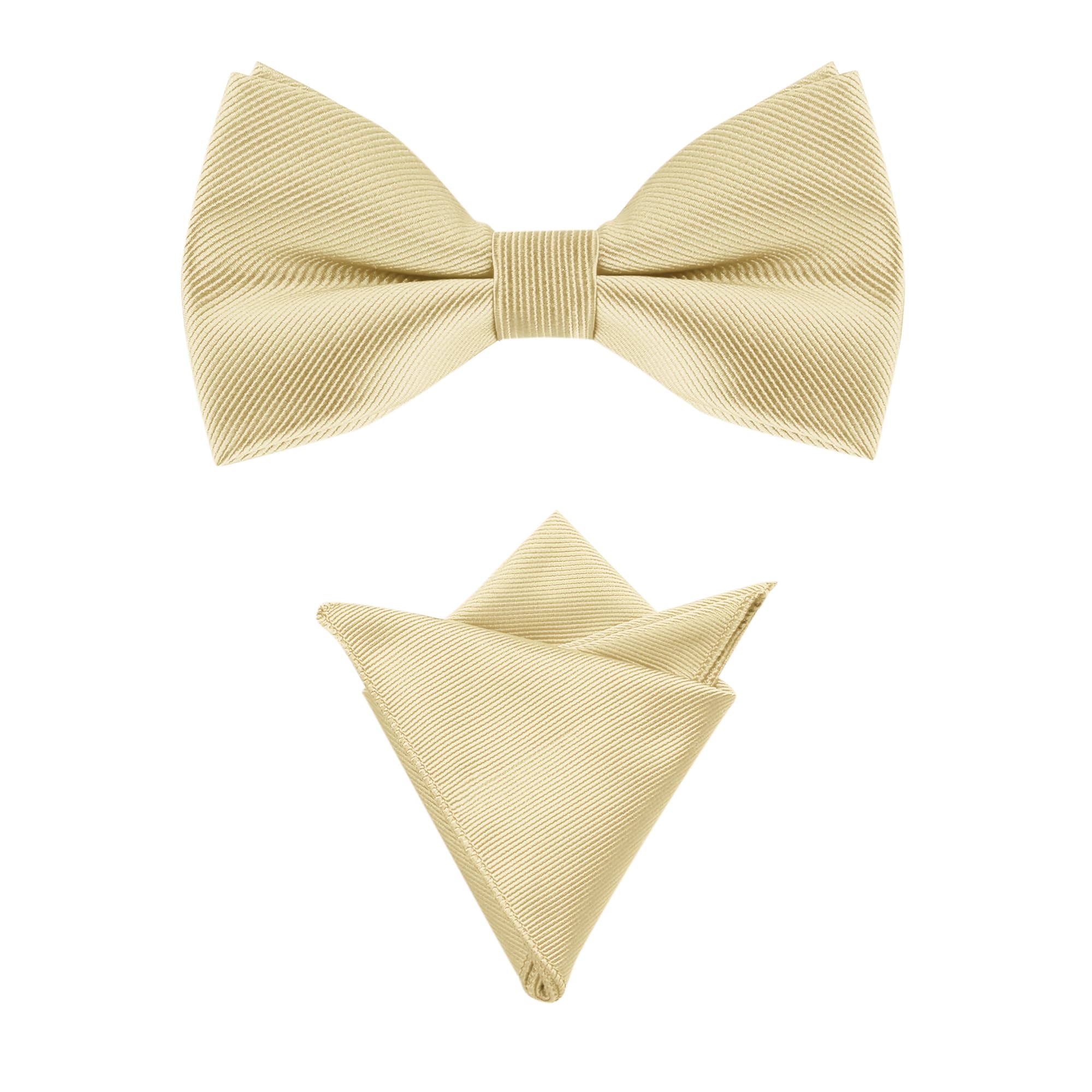 

[Allegra K] Bow Tie & Pocket Square 2-Piece Set, Solid Color, for Weddings and Parties, Men s, Champagne, Free Size