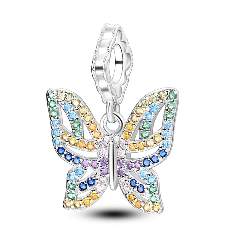 Sterling Silver S925 Sparking Dragonfly Butterfly Fit Original  Bracelet Necklace DIY Bead For Women Jewelry Making Gift