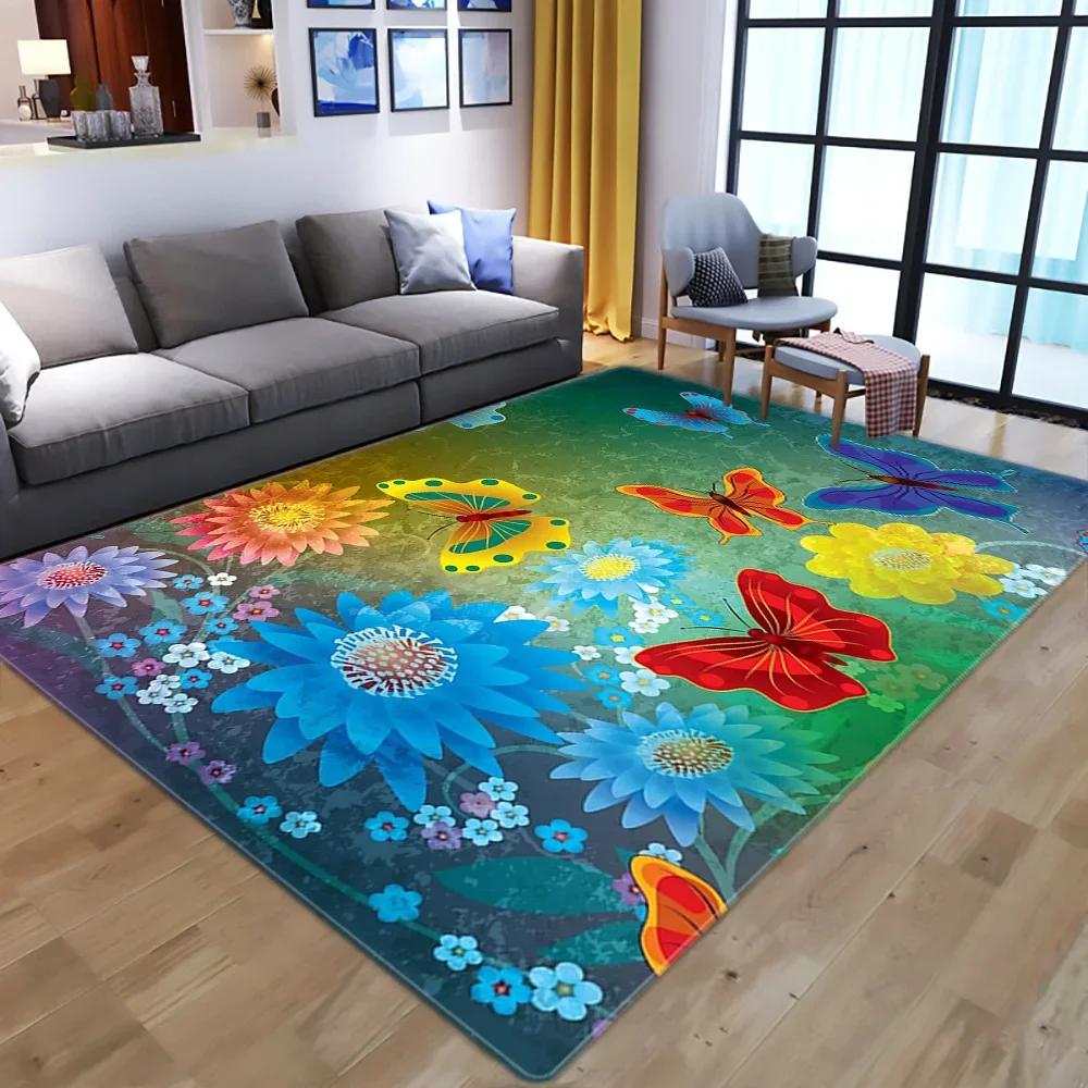 Dreamy Purple Butterfly Pattern Carpets for Living Room Bedroom Area Rugs Child Room Play Rug Cartoon 3D Printing Kids Game Mats