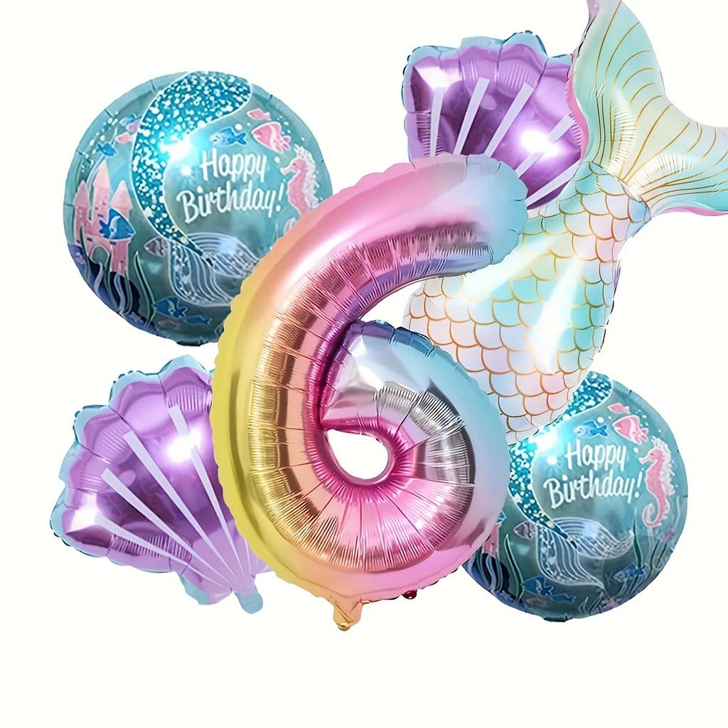 Little Mermaid Party Balloons Set 32Inch Number 1-9 Foil Balloon Mermaid Ocean Theme Girl Birthday Party Decoration Baby Shower