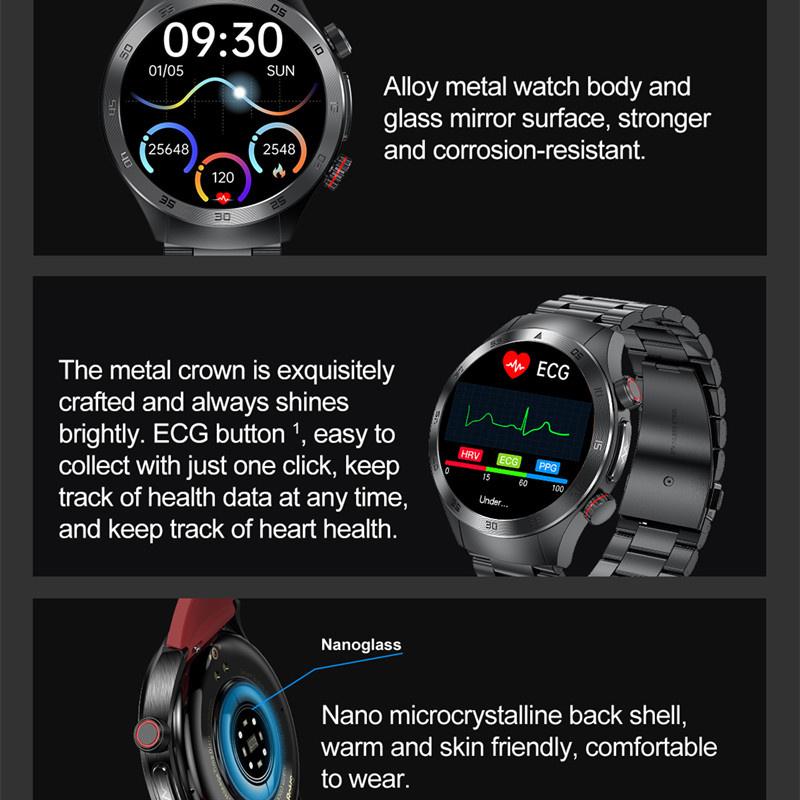 Smart Watch E800 Men 1.49" Amoled Screen ECG Laser Therapy Health Monitor SOS Bluetooth Call Sports Fitness Tracker Smartwatch